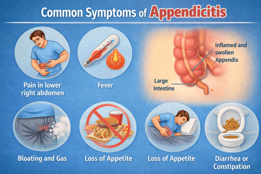 Common symptoms of appendicitis explained by Dr. Sanjiv Warkhede, Best Piles Doctor in Jabalpur