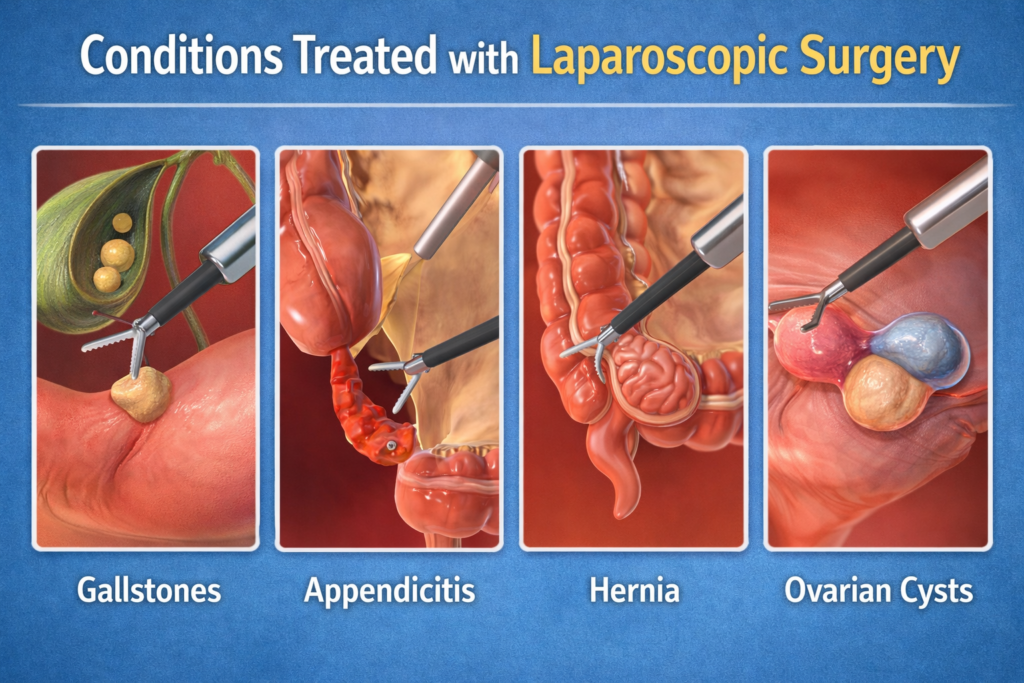 Conditions treated with laparoscopic surgery explained by Dr. Sanjiv Warkhede, Best Piles Doctor in Jabalpur